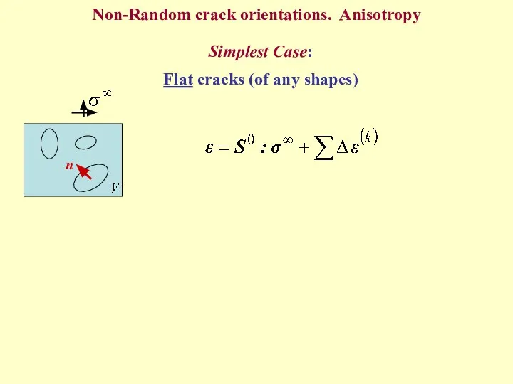 Non-Random crack orientations. Anisotropy Simplest Case: Flat cracks (of any shapes) n