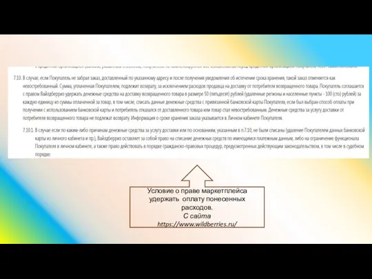 Условие о праве маркетплейса удержать оплату понесенных расходов. С сайта https://www.wildberries.ru/