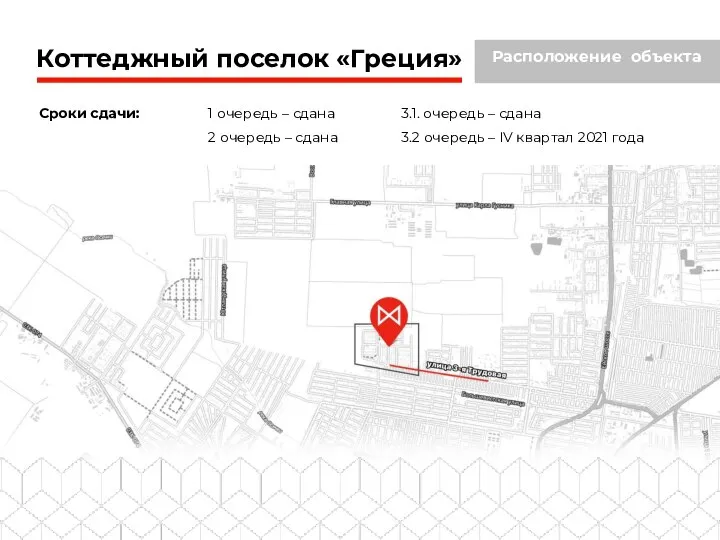 Коттеджный поселок «Греция» Расположение объекта Сроки сдачи: 1 очередь – сдана 2