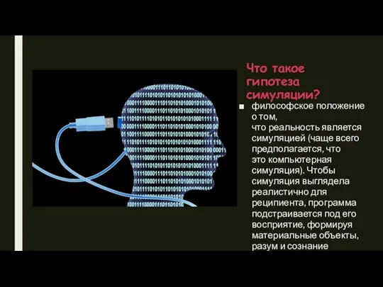 Что такое гипотеза симуляции? философское положение о том, что реальность является симуляцией