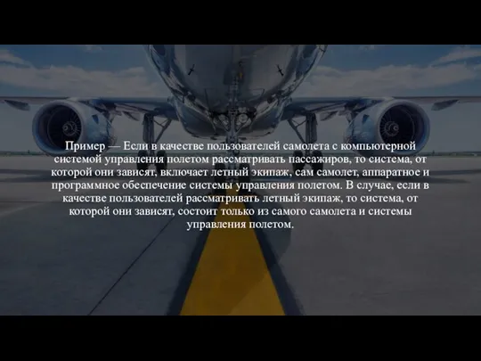 Пример — Если в качестве пользователей самолета с компьютерной системой управления полетом