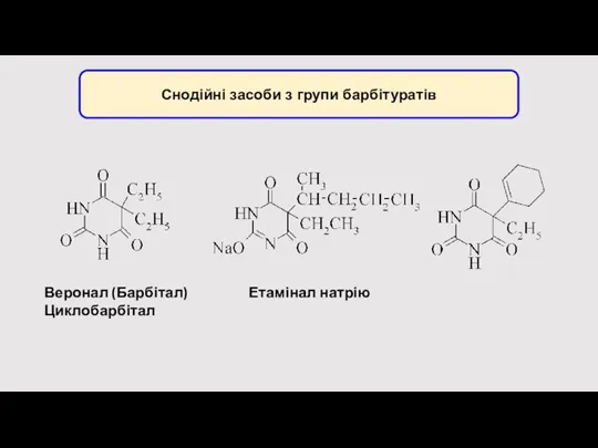 Снодійні засоби з групи барбітуратів Веронал (Барбітал) Етамінал натрію Циклобарбітал