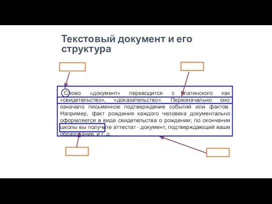 Текстовый документ и его структура Документ Глава Слово «документ» переводится с латинского