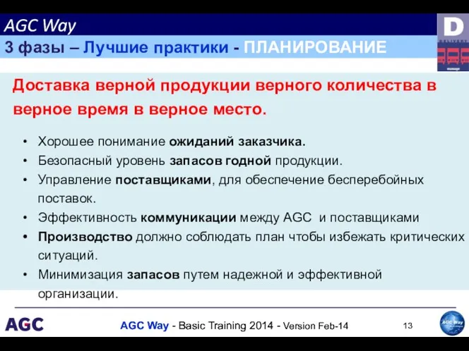 Доставка верной продукции верного количества в верное время в верное место. Хорошее