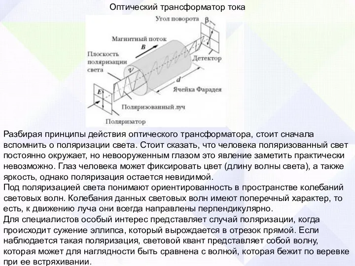 Оптический трансформатор тока Разбирая принципы действия оптического трансформатора, стоит сначала вспомнить о