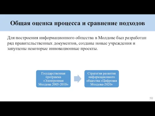 Общая оценка процесса и сравнение подходов Для построения информационного общества в Молдове