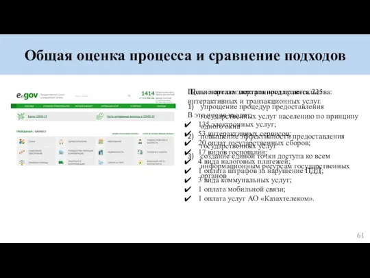 Общая оценка процесса и сравнение подходов Цели портала электронного правительства: упрощение процедур