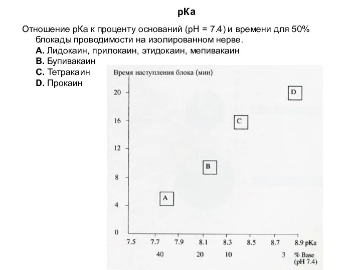 рКа Отношение рКа к проценту оснований (рН = 7.4) и времени для