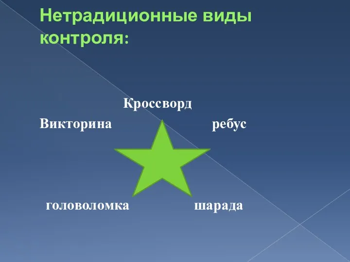 Нетрадиционные виды контроля: Кроссворд Викторина ребус головоломка шарада