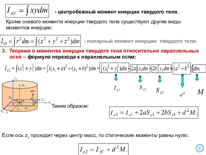 2 Кроме осевого момента инерции твердого тела существуют другие виды моментов инерции: