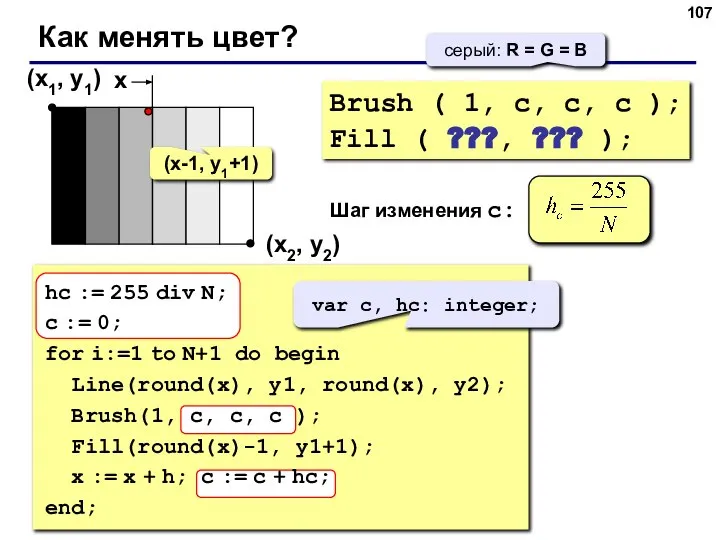 Как менять цвет? (x1, y1) (x2, y2) Brush ( 1, c, c,