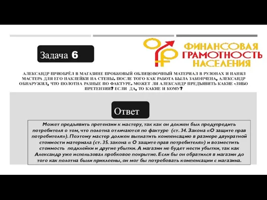 Задача 6 АЛЕКСАНДР ПРИОБРЁЛ В МАГАЗИНЕ ПРОБКОВЫЙ ОБЛИЦОВОЧНЫЙ МАТЕРИАЛ В РУЛОНАХ И