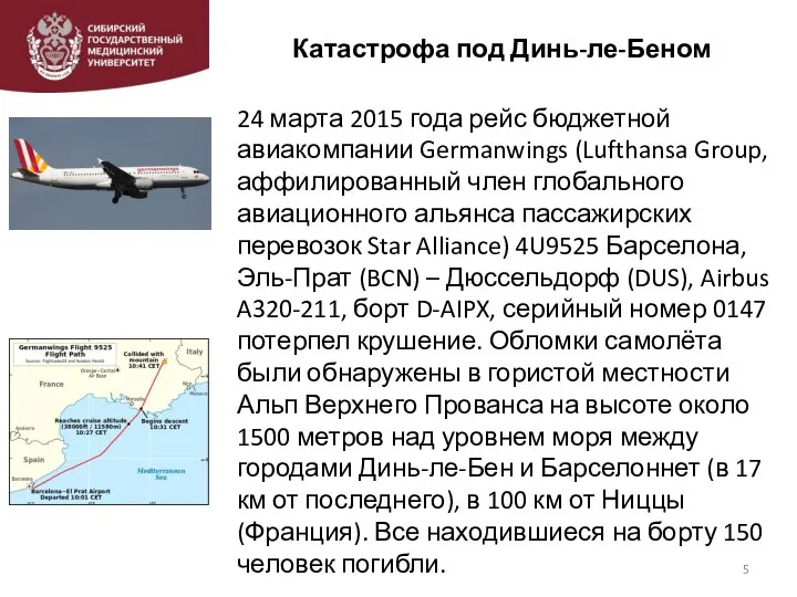 Катастрофа под Динь-ле-Беном 24 марта 2015 года рейс бюджетной авиакомпании Germanwings (Lufthansa