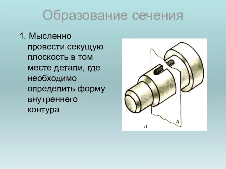 Образование сечения 1. Мысленно провести секущую плоскость в том месте детали, где