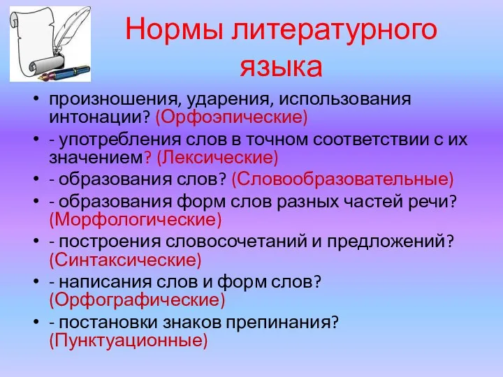 Нормы литературного языка произношения, ударения, использования интонации? (Орфоэпические) - употребления слов в