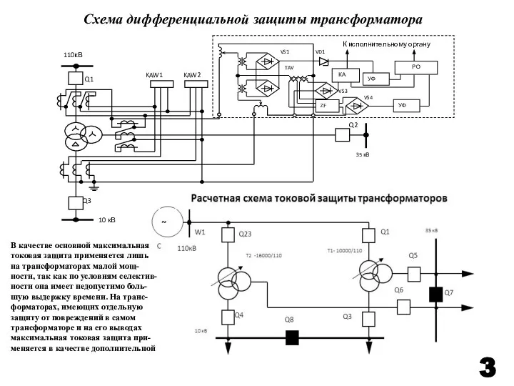 3 Схема дифференциальной защиты трансформатора В качестве основной максимальная токовая защита применяется