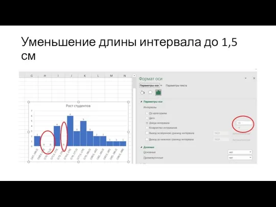Уменьшение длины интервала до 1,5 см