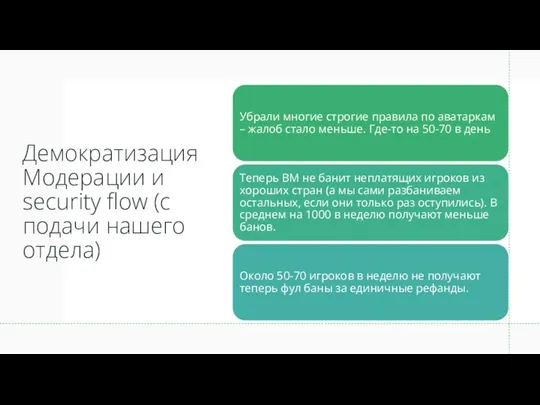 Демократизация Модерации и security flow (с подачи нашего отдела)