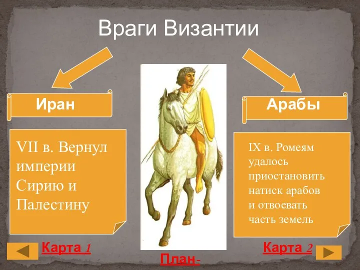 Иран Арабы VII в. Вернул империи Сирию и Палестину IX в. Ромеям