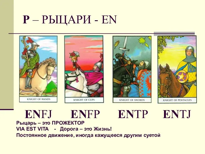 Р – РЫЦАРИ - EN ENFJ ENFP ENTP ENTJ Рыцарь – это