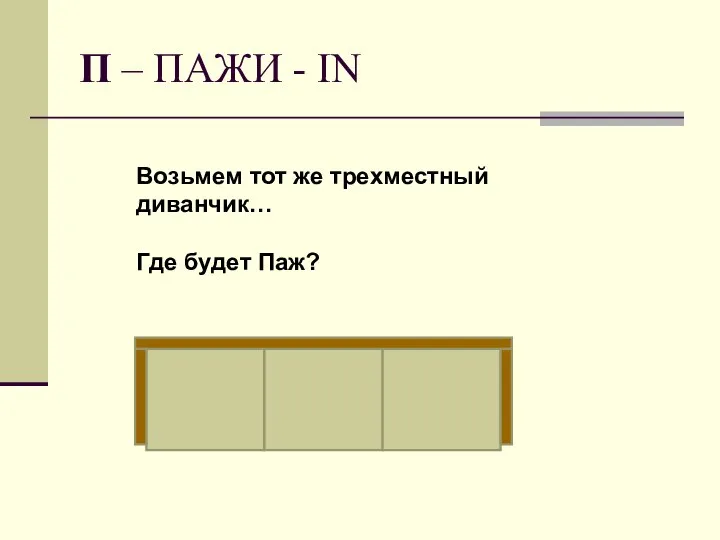 П – ПАЖИ - IN Возьмем тот же трехместный диванчик… Где будет Паж?