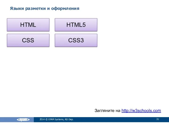 Языки разметки и оформления 2014 © EPAM Systems, RD Dep. HTML HTML5