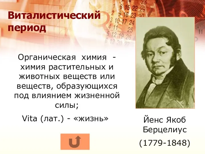 Виталистический период Органическая химия - химия растительных и животных веществ или веществ,