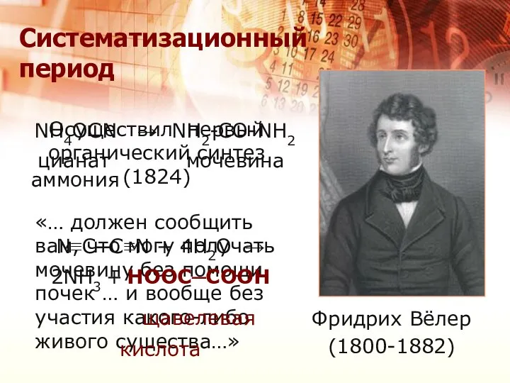 Систематизационный период Фридрих Вёлер (1800-1882) «… должен сообщить вам, что могу получать