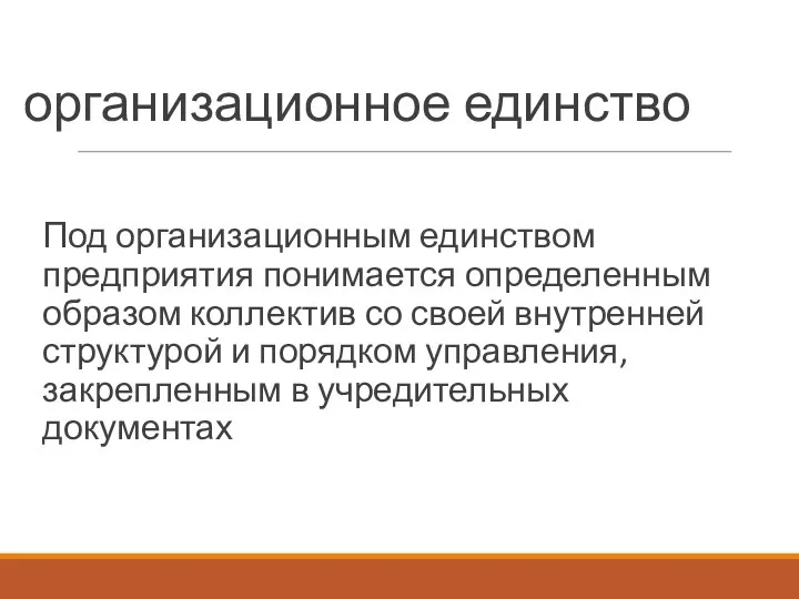 организационное единство Под организационным единством предприятия понимается определенным образом коллектив со своей