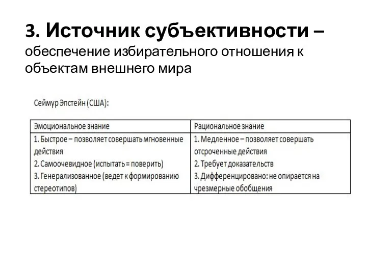 3. Источник субъективности – обеспечение избирательного отношения к объектам внешнего мира