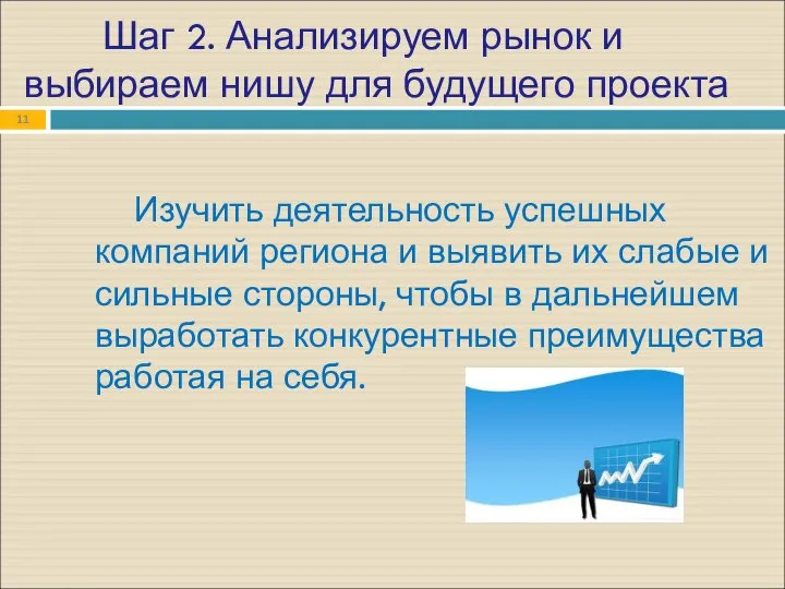 Шаг 2. Анализируем рынок и выбираем нишу для будущего проекта Изучить деятельность