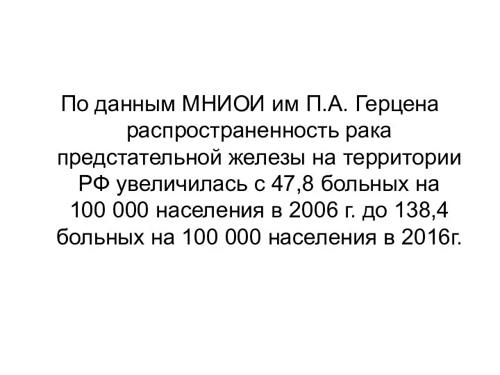 По данным МНИОИ им П.А. Герцена распространенность рака предстательной железы на территории