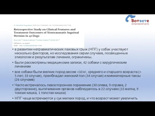 в развитии нетравматических паховых грыж (НПГ) у собак участвуют несколько факторов, но