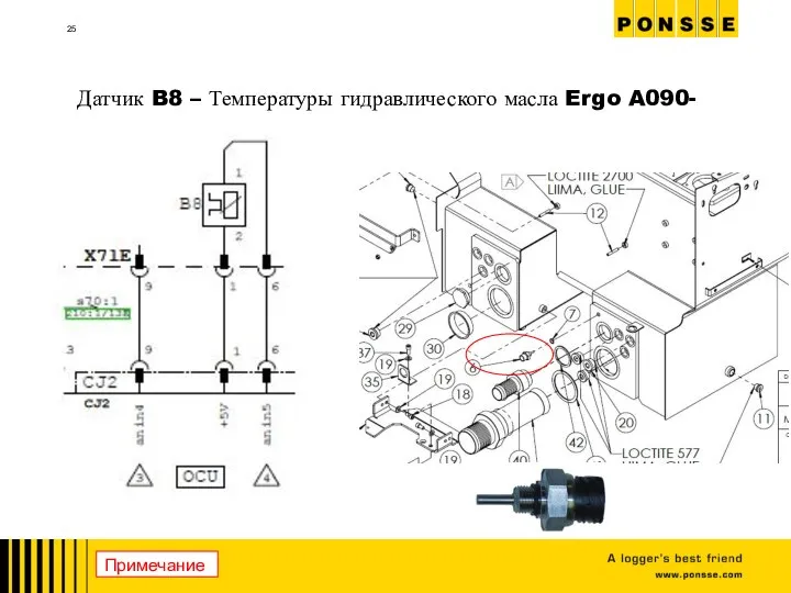 Примечание Датчик B8 – Температуры гидравлического масла Ergo A090-