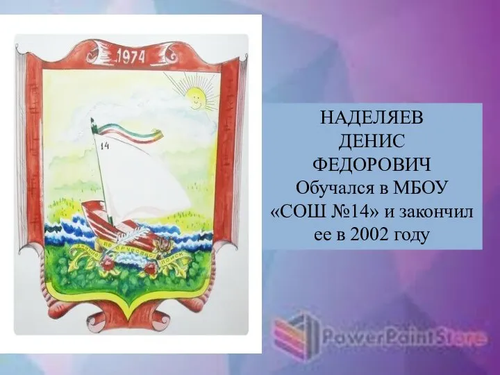 НАДЕЛЯЕВ ДЕНИС ФЕДОРОВИЧ Обучался в МБОУ «СОШ №14» и закончил ее в 2002 году