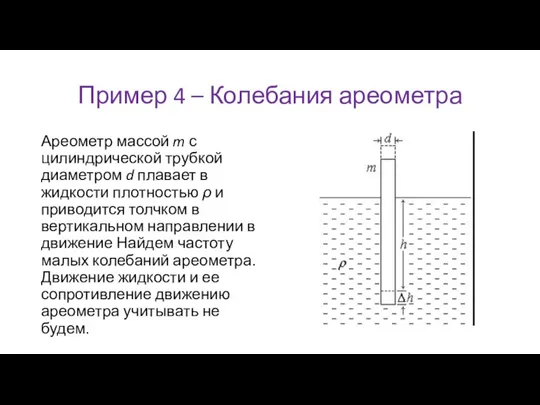 Пример 4 – Колебания ареометра Ареометр массой m с цилиндрической трубкой диаметром