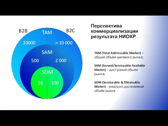 Перспектива коммерциализации результата НИОКР TAM (Total Addressable Market) – общий объём целевого