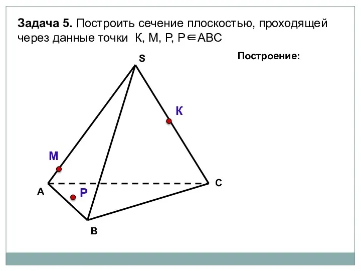 А В С S Задача 5. Построить сечение плоскостью, проходящей через данные