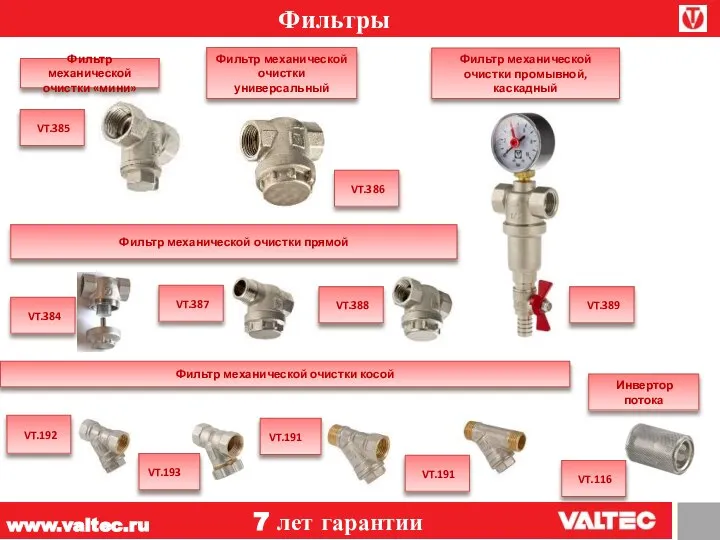 www.valtec.ru 7 лет гарантии Фильтр механической очистки прямой Фильтр механической очистки промывной,