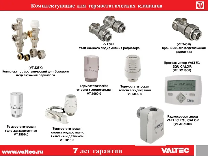 www.valtec.ru 7 лет гарантии Комплектующие для термостатических клапанов (VT.225К) Комплект термостатический для