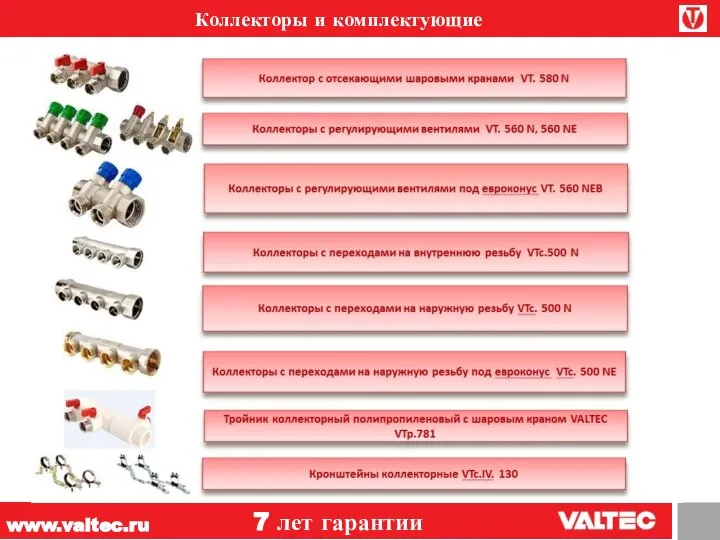 www.valtec.ru 7 лет гарантии Коллекторы и комплектующие