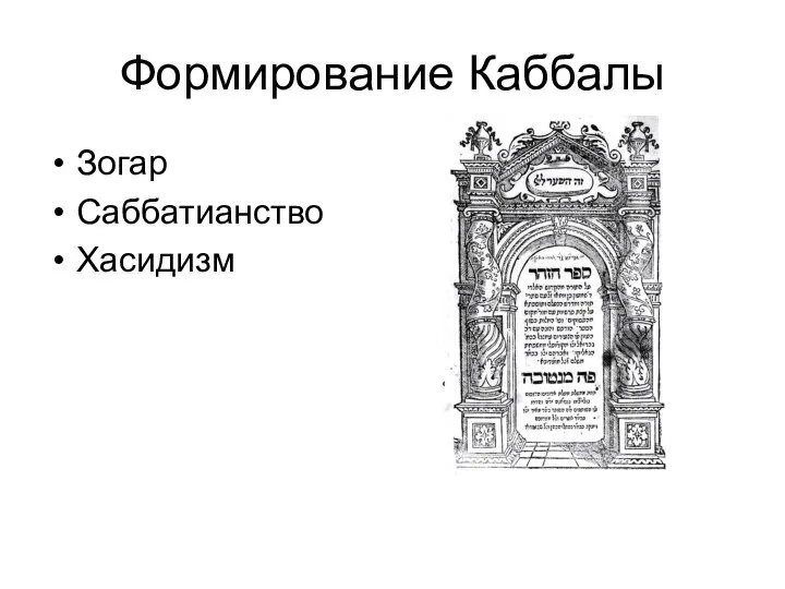 Формирование Каббалы Зогар Саббатианство Хасидизм