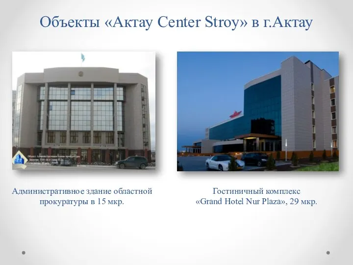 Объекты «Aктау Center Stroy» в г.Актау Гостиничный комплекс «Grand Hotel Nur Plaza»,