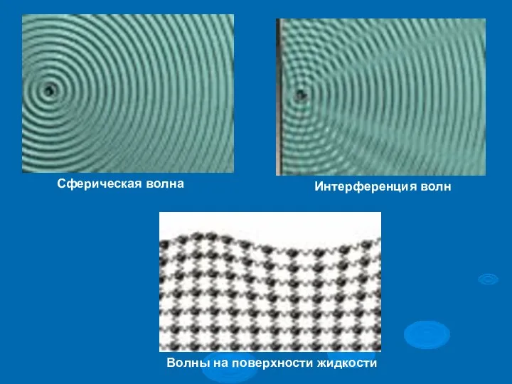 Сферическая волна Интерференция волн Волны на поверхности жидкости