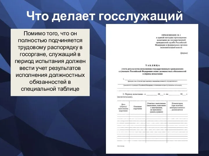 Что делает госслужащий Помимо того, что он полностью подчиняется трудовому распорядку в