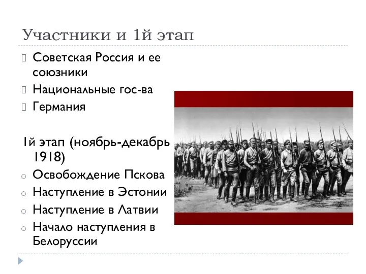 Участники и 1й этап Советская Россия и ее союзники Национальные гос-ва Германия
