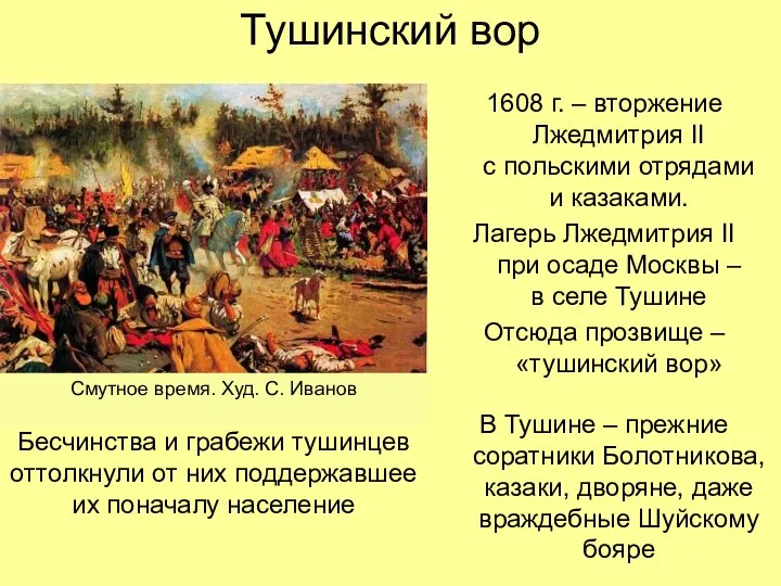 Тушинский вор 1608 г. – вторжение Лжедмитрия II с польскими отрядами и