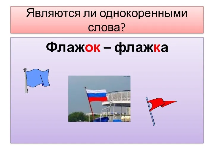 Являются ли однокоренными слова? Флажок – флажка