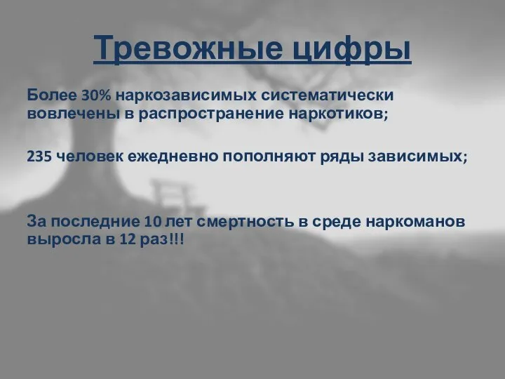 Тревожные цифры Более 30% наркозависимых систематически вовлечены в распространение наркотиков; 235 человек