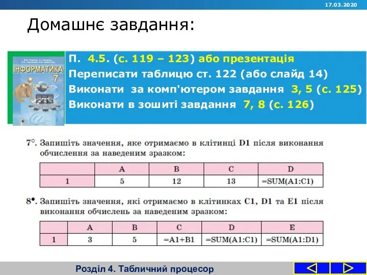 Домашнє завдання: Розділ 4. Табличний процесор 17.03.2020